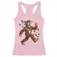 Funny Mardi Gras Bigfoot Playing Soccer Racerback Tank Top Football Fan Gift