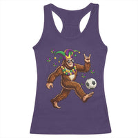Funny Mardi Gras Bigfoot Playing Soccer Racerback Tank Top Football Fan Gift