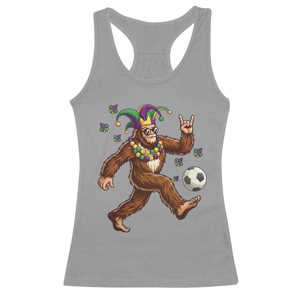 Funny Mardi Gras Bigfoot Playing Soccer Racerback Tank Top Football Fan Gift