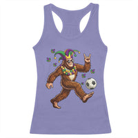 Funny Mardi Gras Bigfoot Playing Soccer Racerback Tank Top Football Fan Gift
