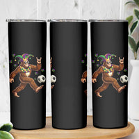 Funny Mardi Gras Bigfoot Playing Soccer Skinny Tumbler Football Fan Gift