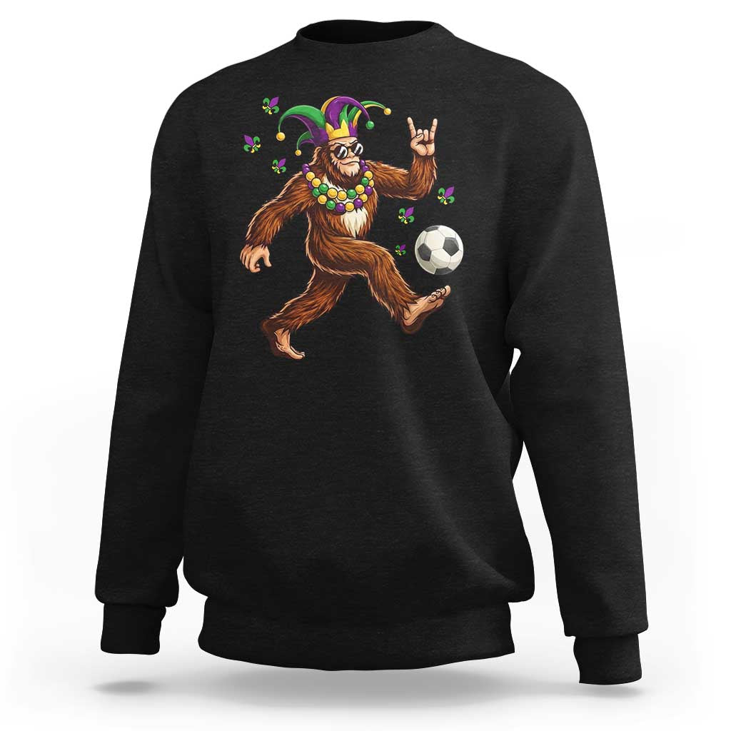 Funny Mardi Gras Bigfoot Playing Soccer Sweatshirt Football Fan Gift