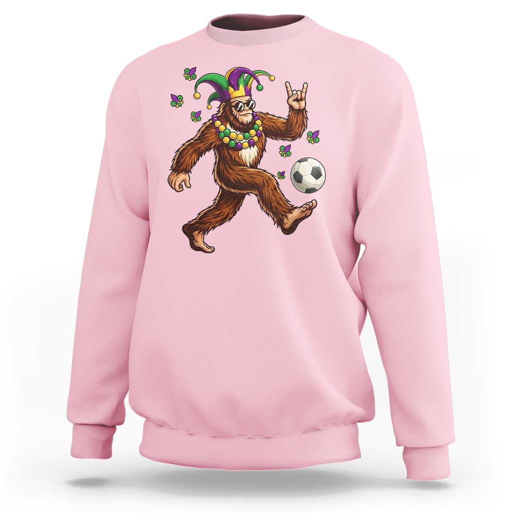 Funny Mardi Gras Bigfoot Playing Soccer Sweatshirt Football Fan Gift