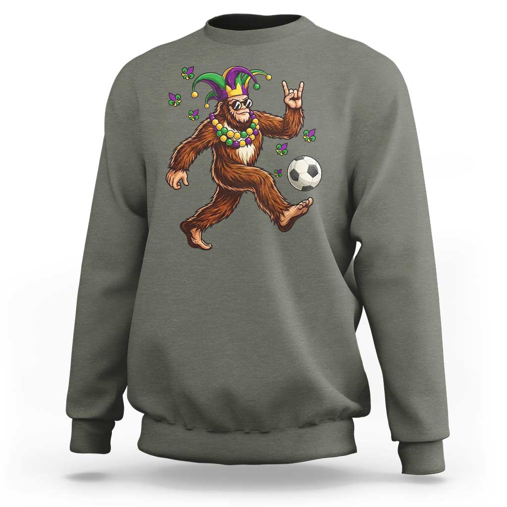 Funny Mardi Gras Bigfoot Playing Soccer Sweatshirt Football Fan Gift