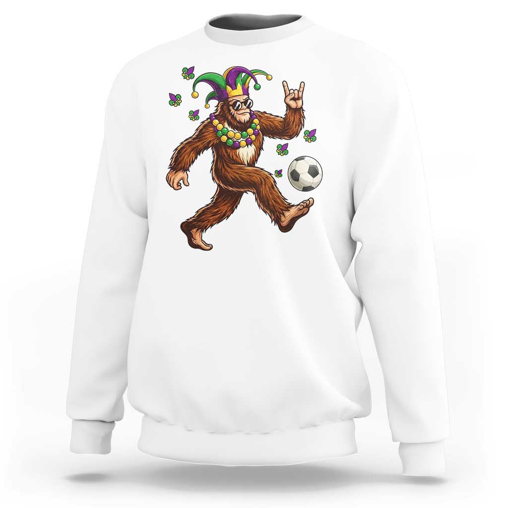 Funny Mardi Gras Bigfoot Playing Soccer Sweatshirt Football Fan Gift