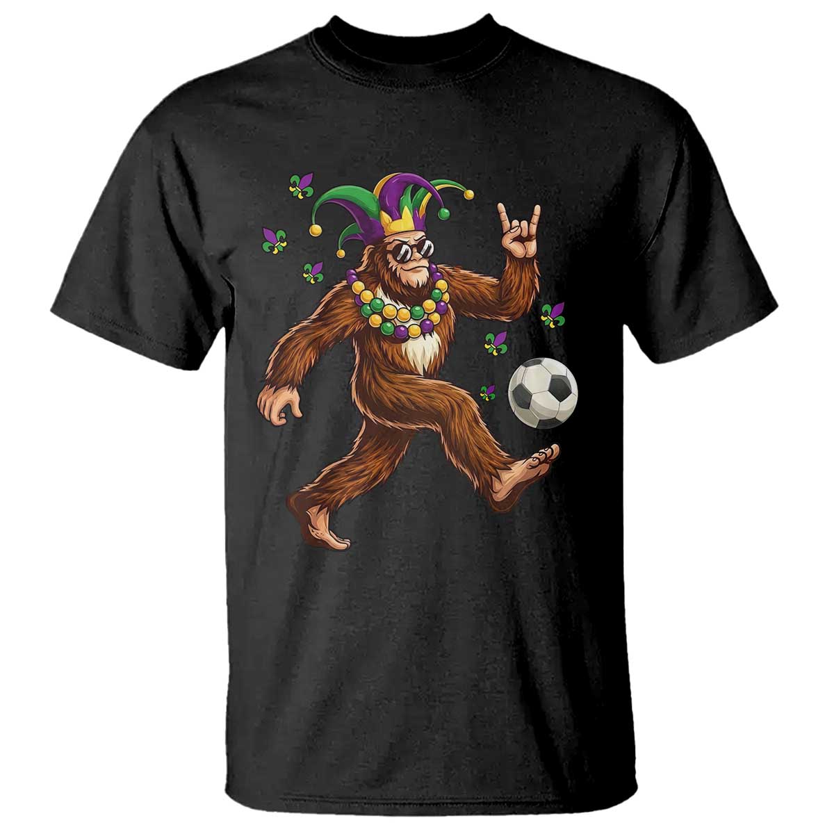 Funny Mardi Gras Bigfoot Playing Soccer T Shirt Football Fan Gift