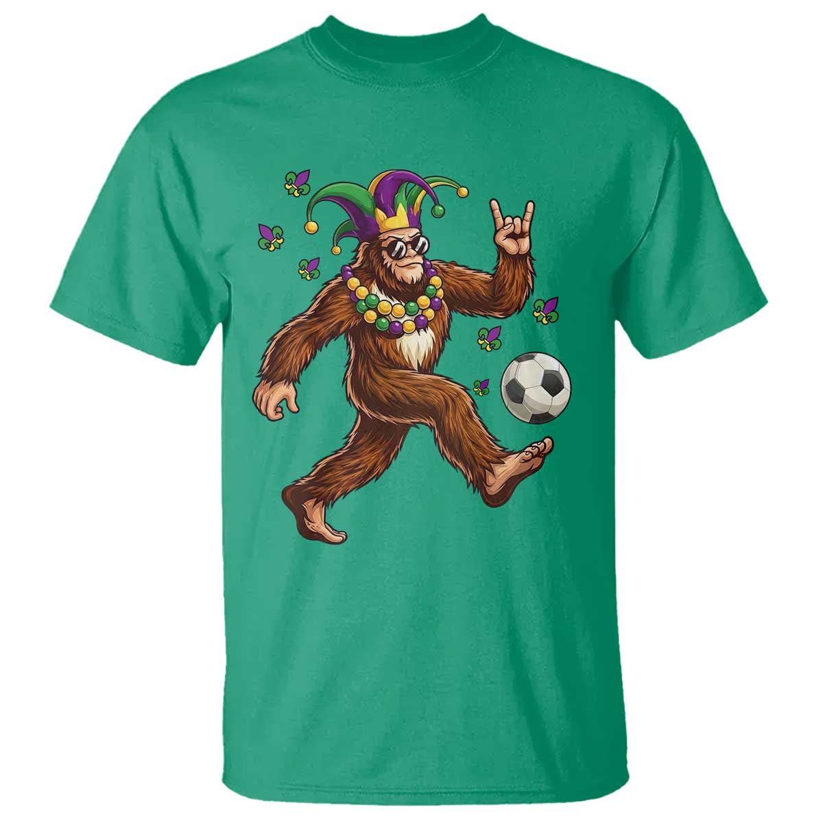 Funny Mardi Gras Bigfoot Playing Soccer T Shirt Football Fan Gift