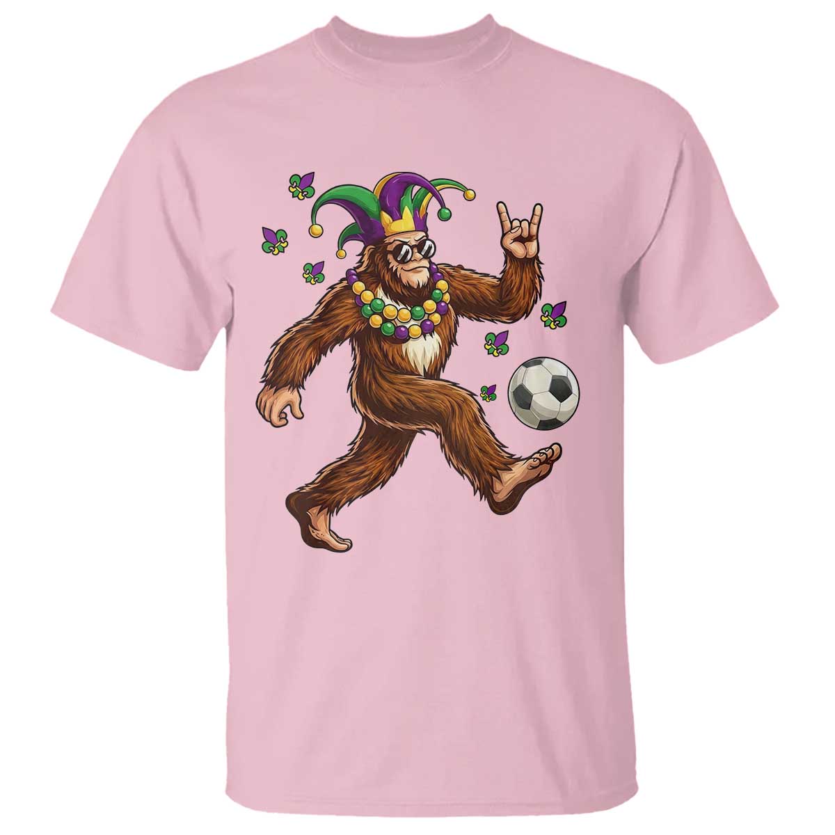 Funny Mardi Gras Bigfoot Playing Soccer T Shirt Football Fan Gift