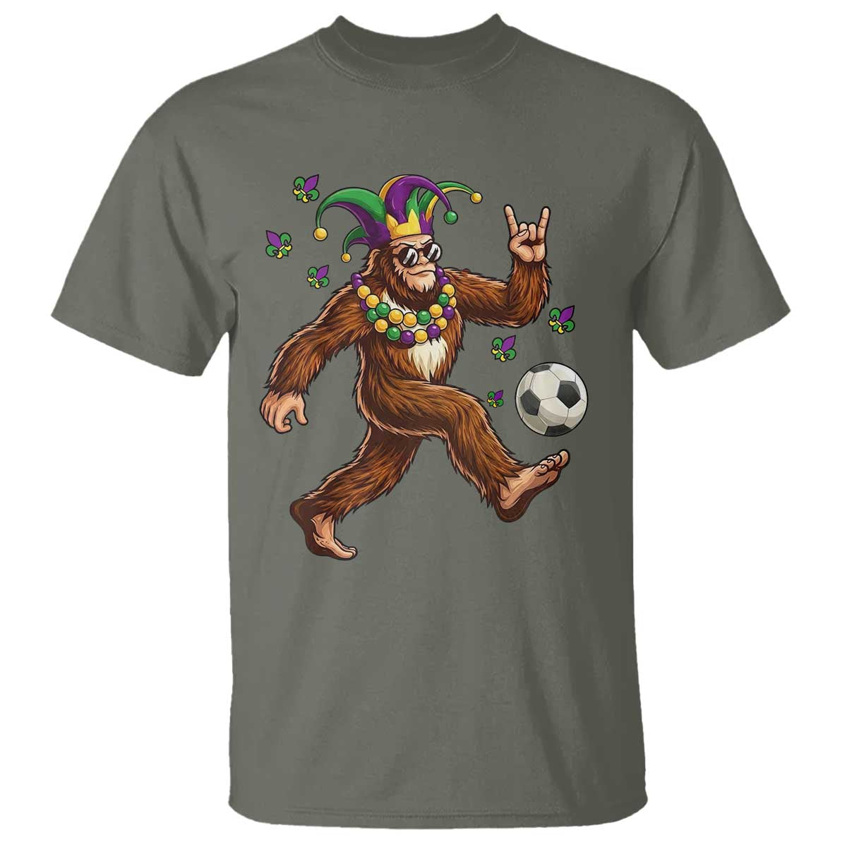 Funny Mardi Gras Bigfoot Playing Soccer T Shirt Football Fan Gift