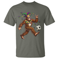 Funny Mardi Gras Bigfoot Playing Soccer T Shirt Football Fan Gift