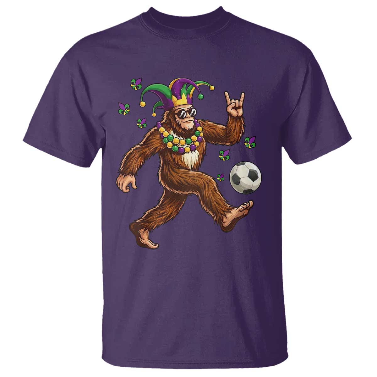 Funny Mardi Gras Bigfoot Playing Soccer T Shirt Football Fan Gift