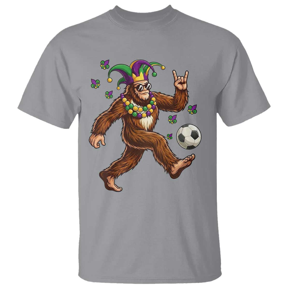 Funny Mardi Gras Bigfoot Playing Soccer T Shirt Football Fan Gift