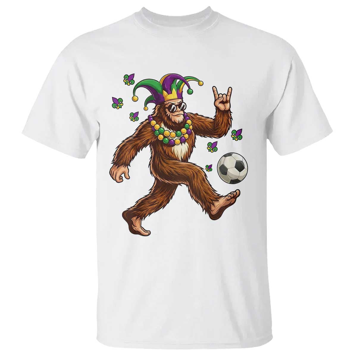 Funny Mardi Gras Bigfoot Playing Soccer T Shirt Football Fan Gift