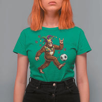 Funny Mardi Gras Bigfoot Playing Soccer T Shirt For Women Football Fan Gift