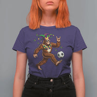 Funny Mardi Gras Bigfoot Playing Soccer T Shirt For Women Football Fan Gift