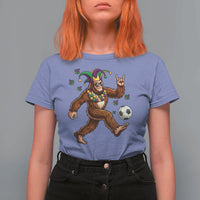 Funny Mardi Gras Bigfoot Playing Soccer T Shirt For Women Football Fan Gift
