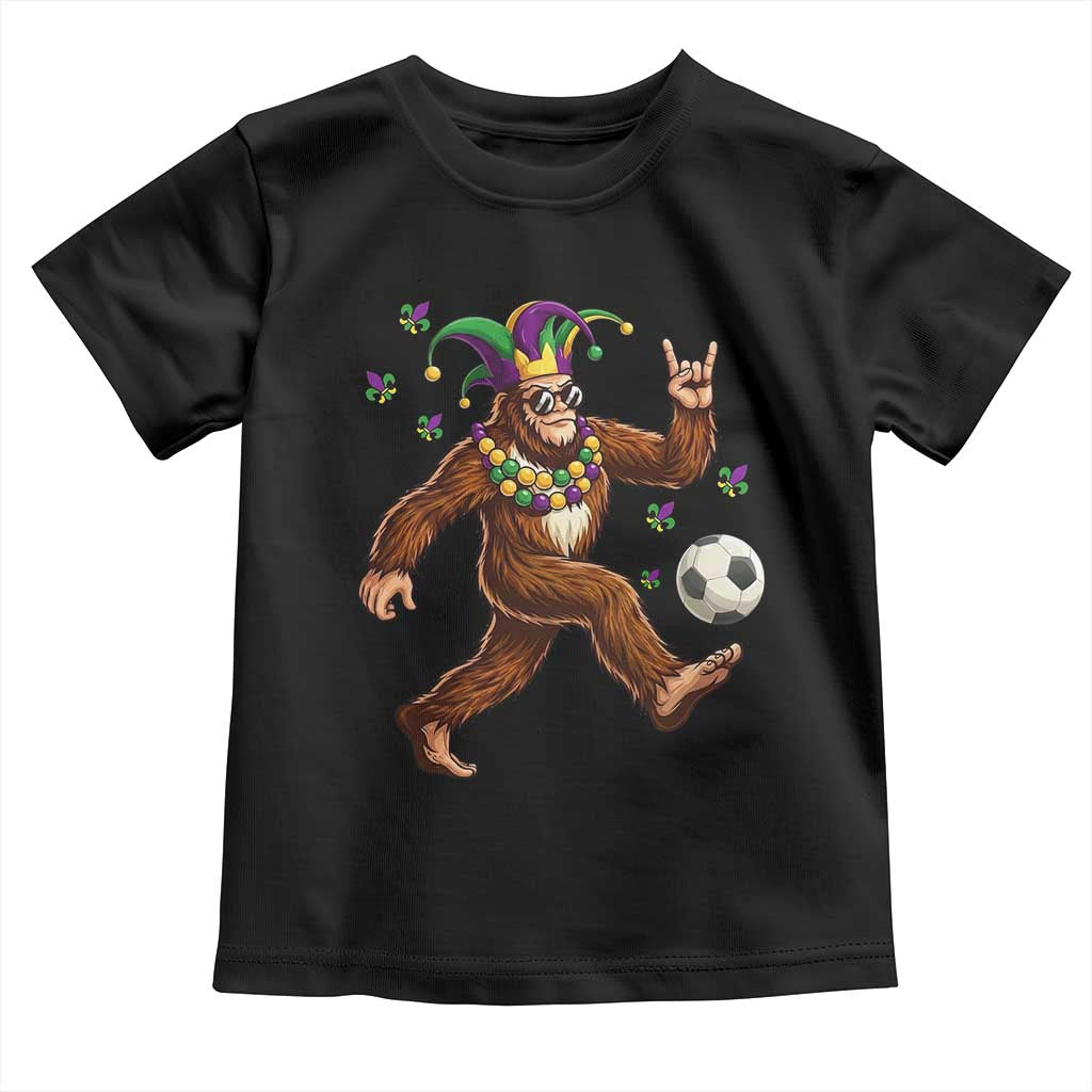 Funny Mardi Gras Bigfoot Playing Soccer Toddler T Shirt Football Fan Gift