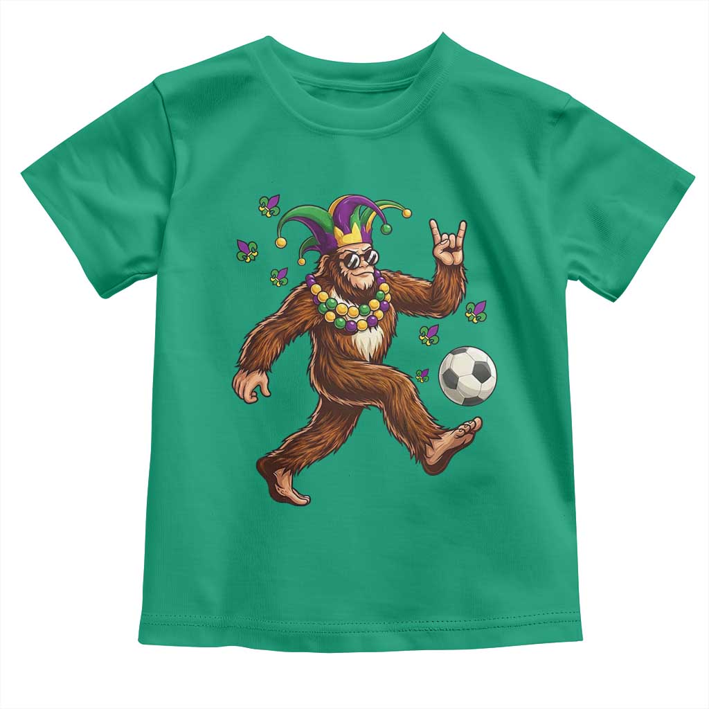 Funny Mardi Gras Bigfoot Playing Soccer Toddler T Shirt Football Fan Gift