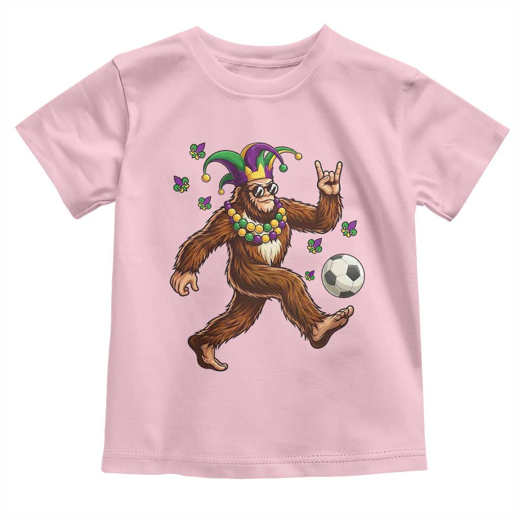 Funny Mardi Gras Bigfoot Playing Soccer Toddler T Shirt Football Fan Gift