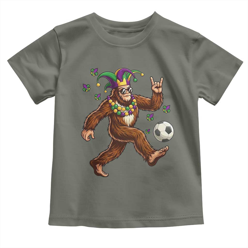 Funny Mardi Gras Bigfoot Playing Soccer Toddler T Shirt Football Fan Gift