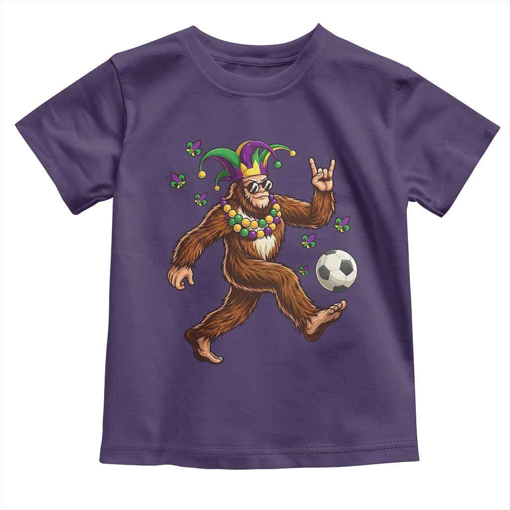 Funny Mardi Gras Bigfoot Playing Soccer Toddler T Shirt Football Fan Gift