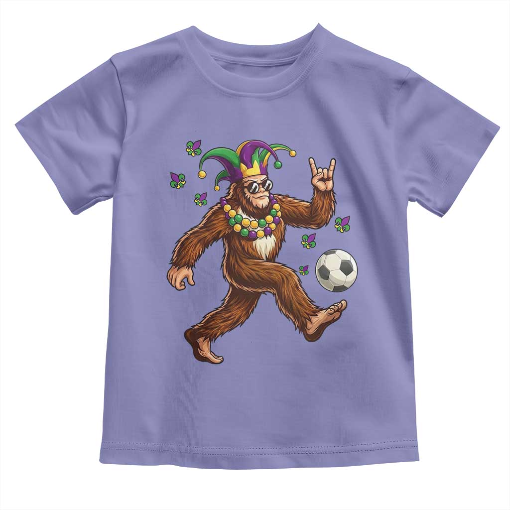 Funny Mardi Gras Bigfoot Playing Soccer Toddler T Shirt Football Fan Gift