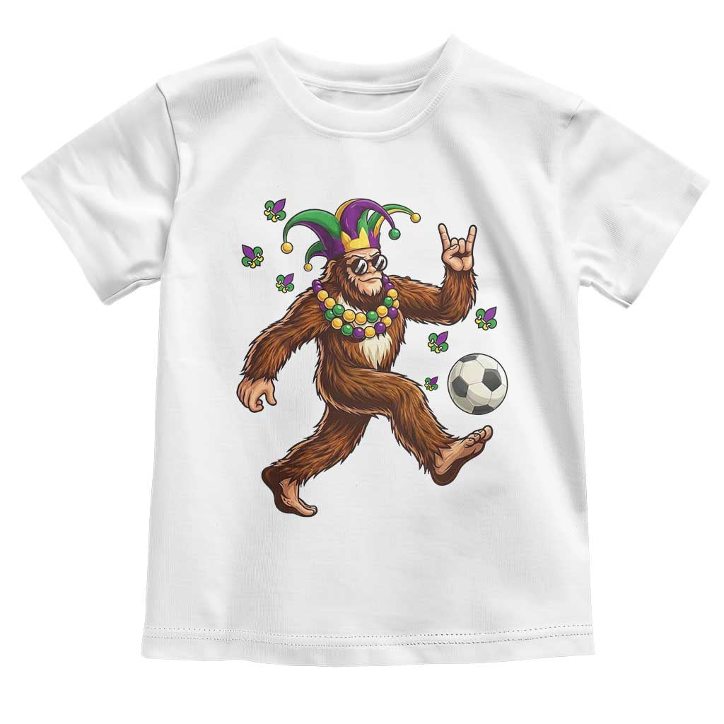 Funny Mardi Gras Bigfoot Playing Soccer Toddler T Shirt Football Fan Gift