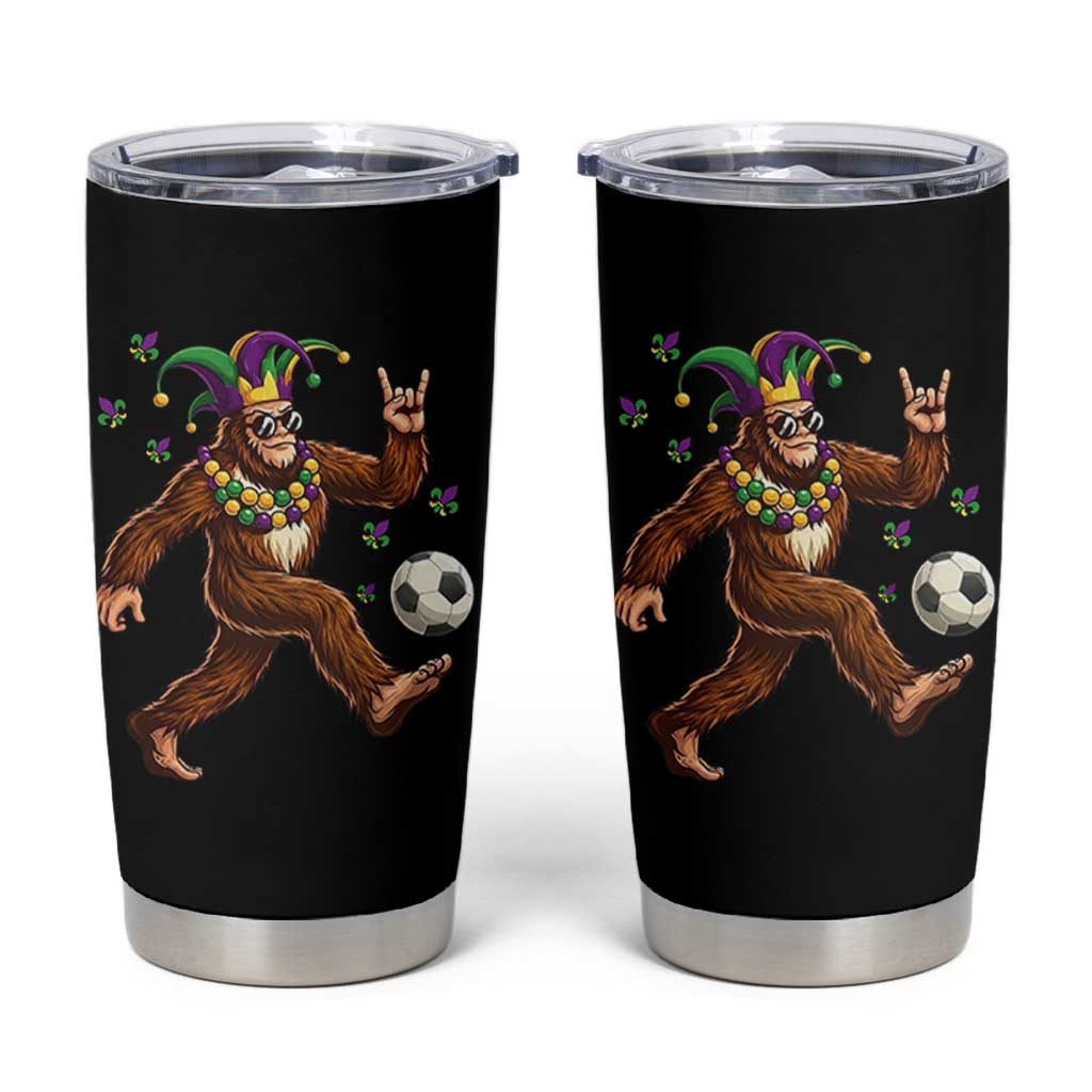 Funny Mardi Gras Bigfoot Playing Soccer Tumbler Cup Football Fan Gift