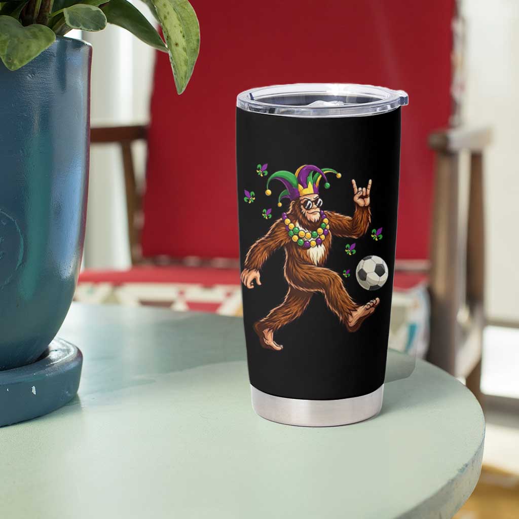 Funny Mardi Gras Bigfoot Playing Soccer Tumbler Cup Football Fan Gift