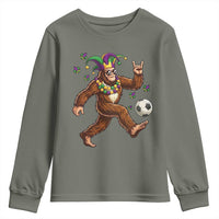 Funny Mardi Gras Bigfoot Playing Soccer Youth Sweatshirt Football Fan Gift