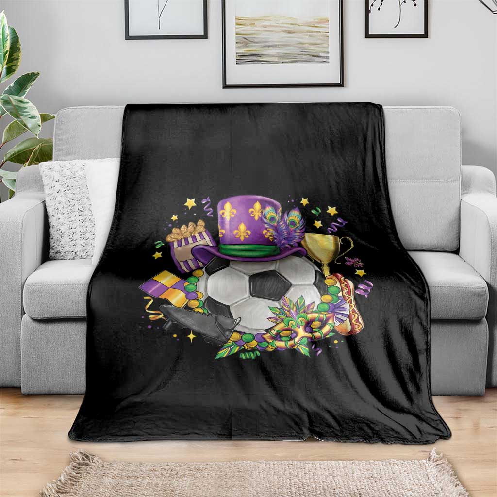Mardi Gras Soccer Ball Throw Blanket Funny Soccer Player Gift