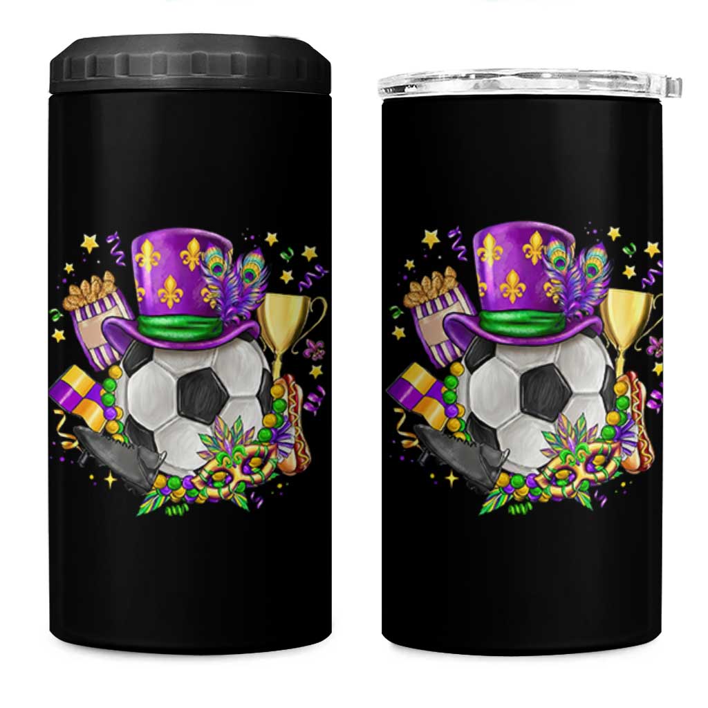 Mardi Gras Soccer Ball 4 in 1 Can Cooler Tumbler Funny Soccer Player Gift
