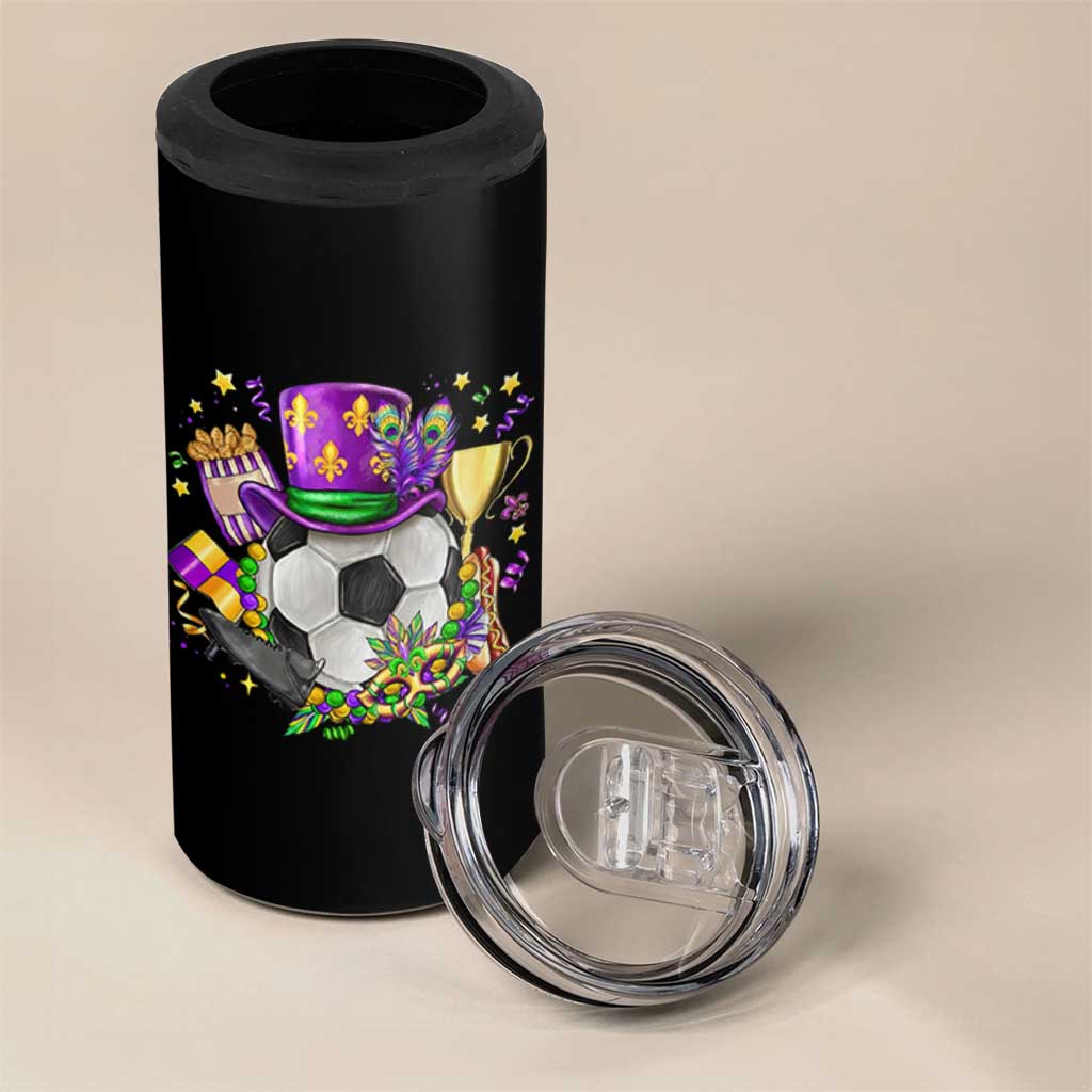 Mardi Gras Soccer Ball 4 in 1 Can Cooler Tumbler Funny Soccer Player Gift