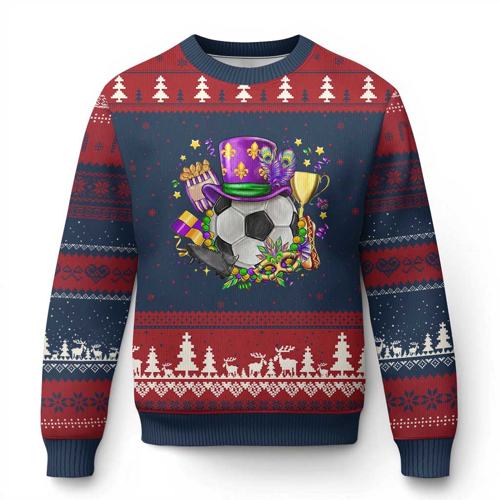Mardi Gras Soccer Ball Ugly Christmas Sweater Funny Soccer Player Gift