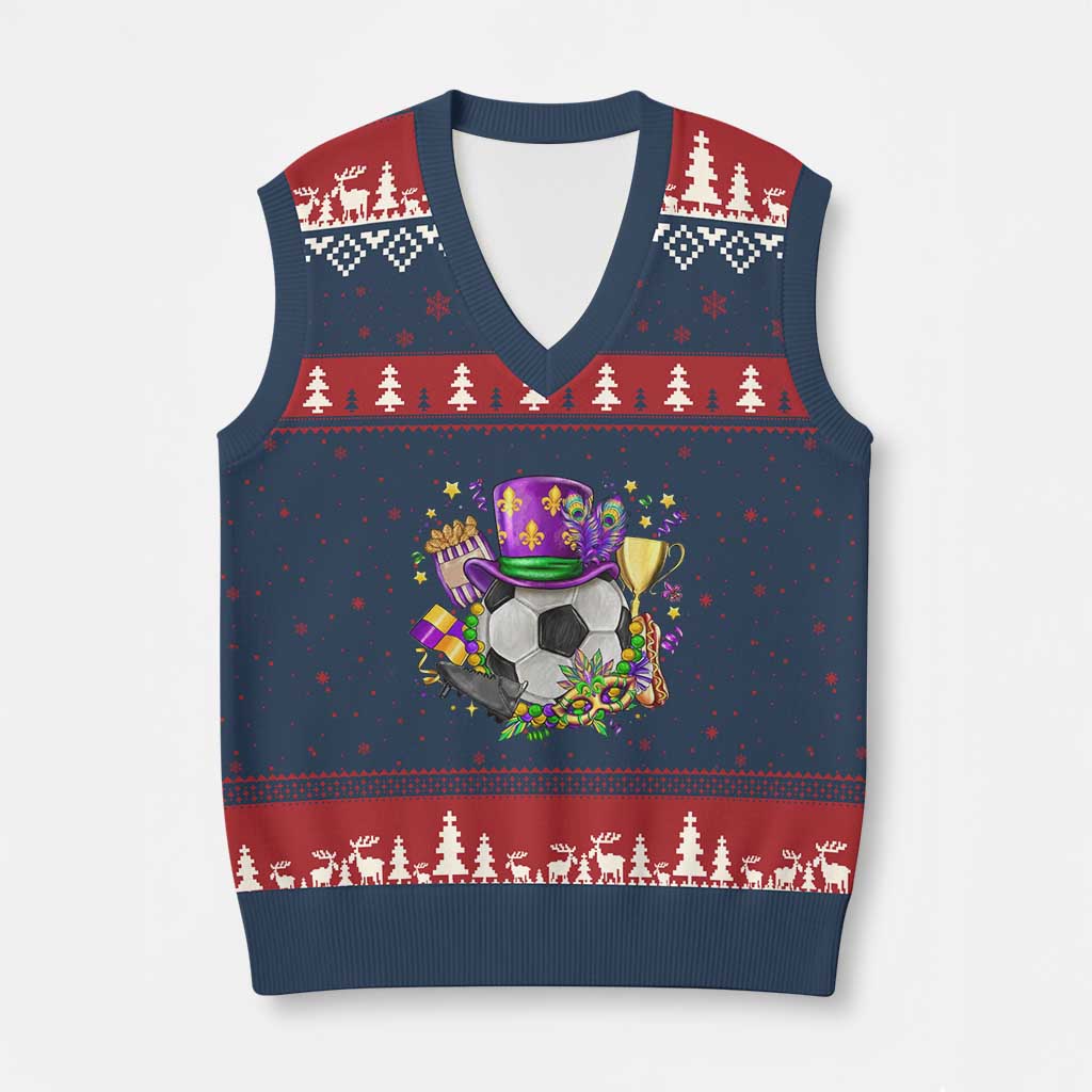 Mardi Gras Soccer Ball V-Neck Knit Sweater Vest Funny Soccer Player Gift