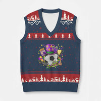 Mardi Gras Soccer Ball V-Neck Knit Sweater Vest Funny Soccer Player Gift