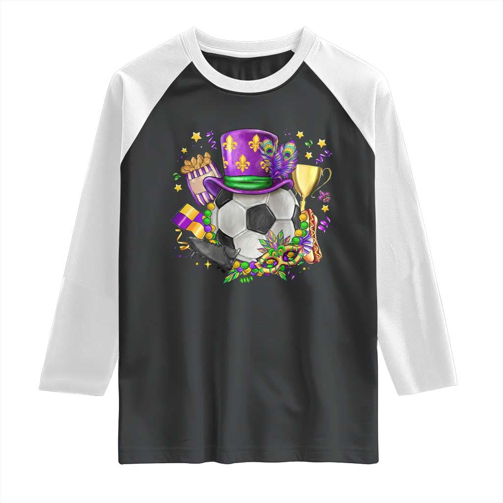 Mardi Gras Soccer Ball Raglan Shirt Funny Soccer Player Gift