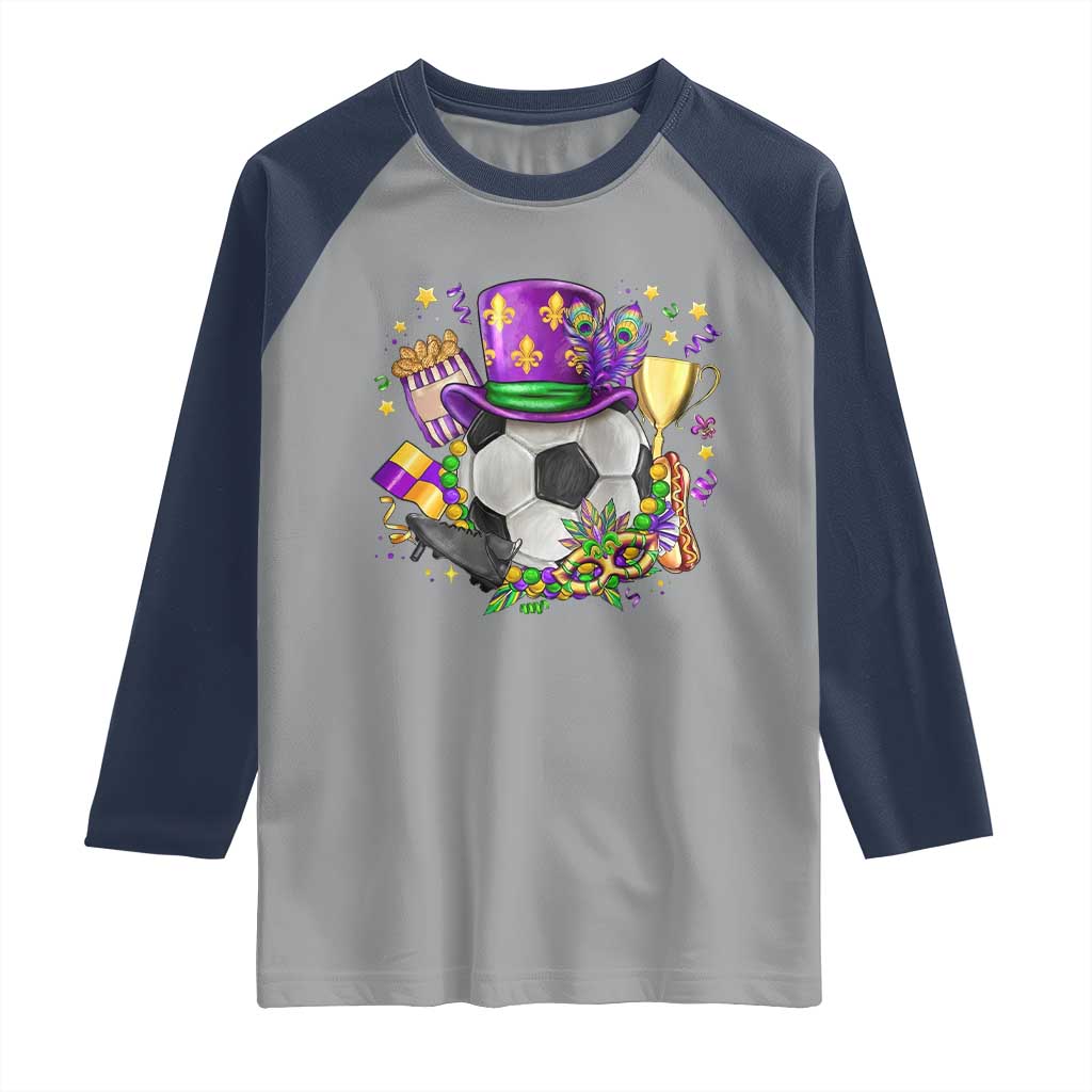 Mardi Gras Soccer Ball Raglan Shirt Funny Soccer Player Gift