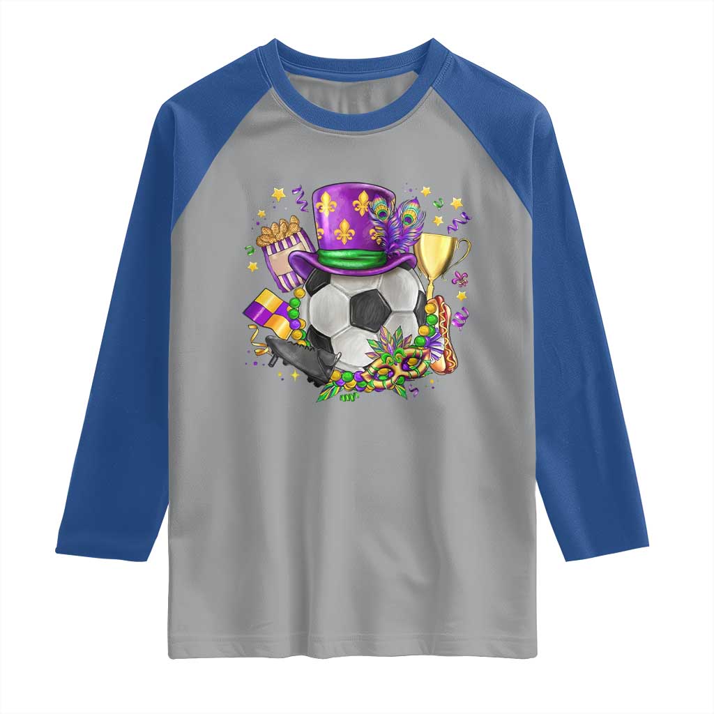 Mardi Gras Soccer Ball Raglan Shirt Funny Soccer Player Gift