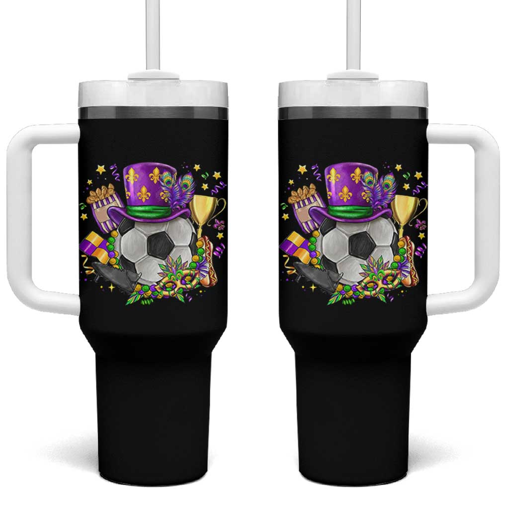 Mardi Gras Soccer Ball Tumbler With Handle Funny Soccer Player Gift