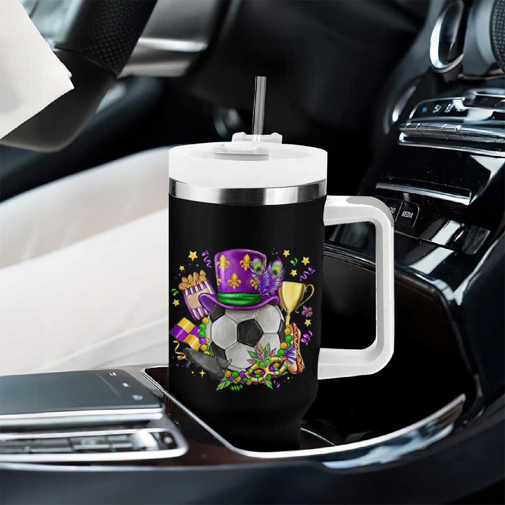 Mardi Gras Soccer Ball Tumbler With Handle Funny Soccer Player Gift