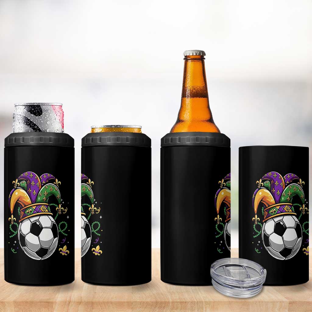 Mardi Gras Soccer Ball 4 in 1 Can Cooler Tumbler Funny Louisiana Carnival Sports Gift