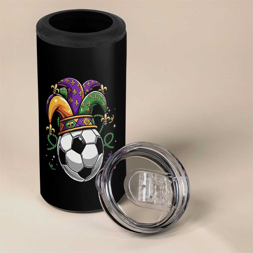 Mardi Gras Soccer Ball 4 in 1 Can Cooler Tumbler Funny Louisiana Carnival Sports Gift