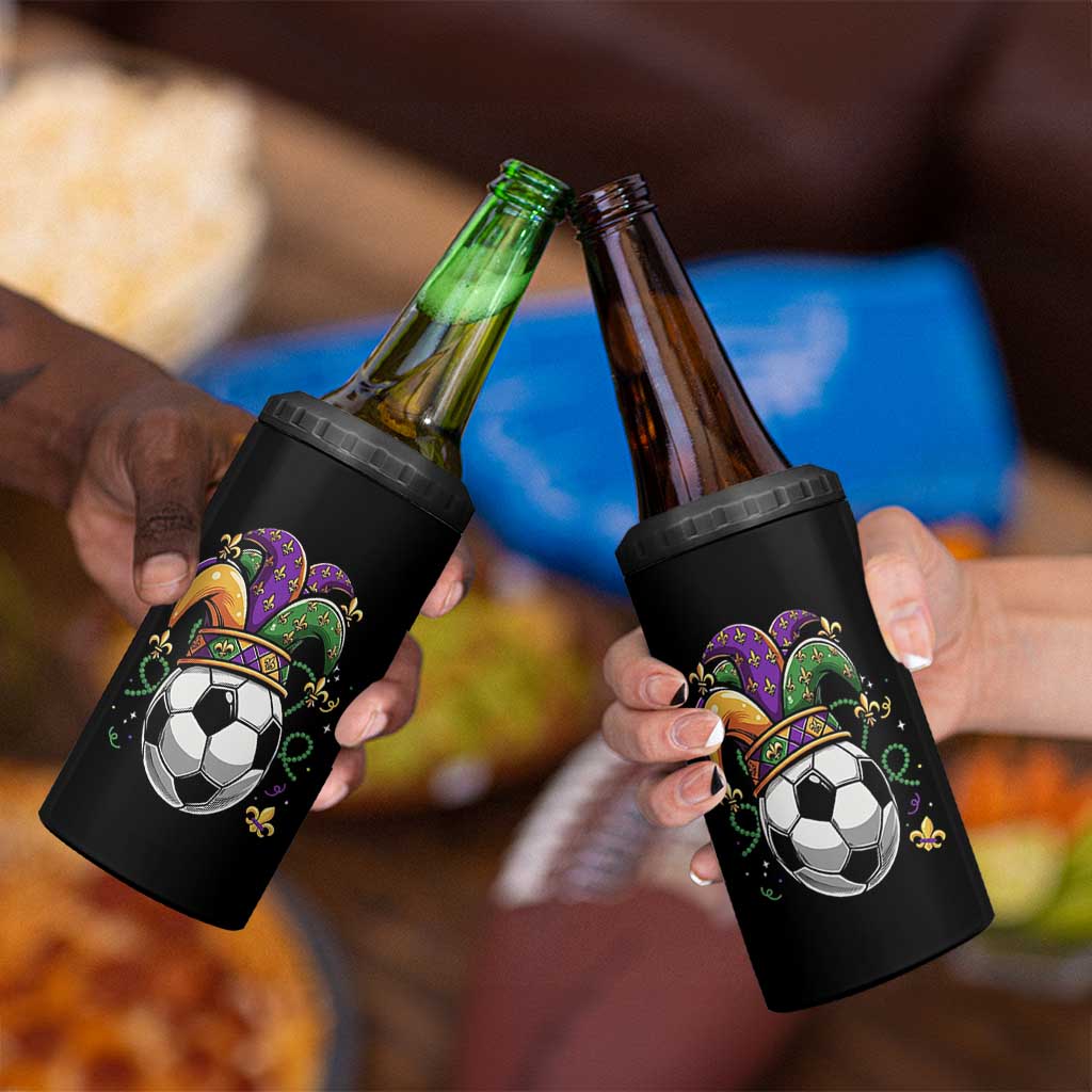 Mardi Gras Soccer Ball 4 in 1 Can Cooler Tumbler Funny Louisiana Carnival Sports Gift