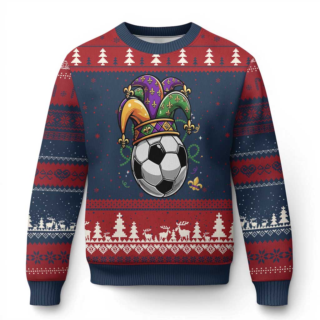 Mardi Gras Soccer Ball Ugly Christmas Sweater Funny Louisiana Carnival Sports Gift