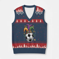 Mardi Gras Soccer Ball V-Neck Knit Sweater Vest Funny Louisiana Carnival Sports Gift