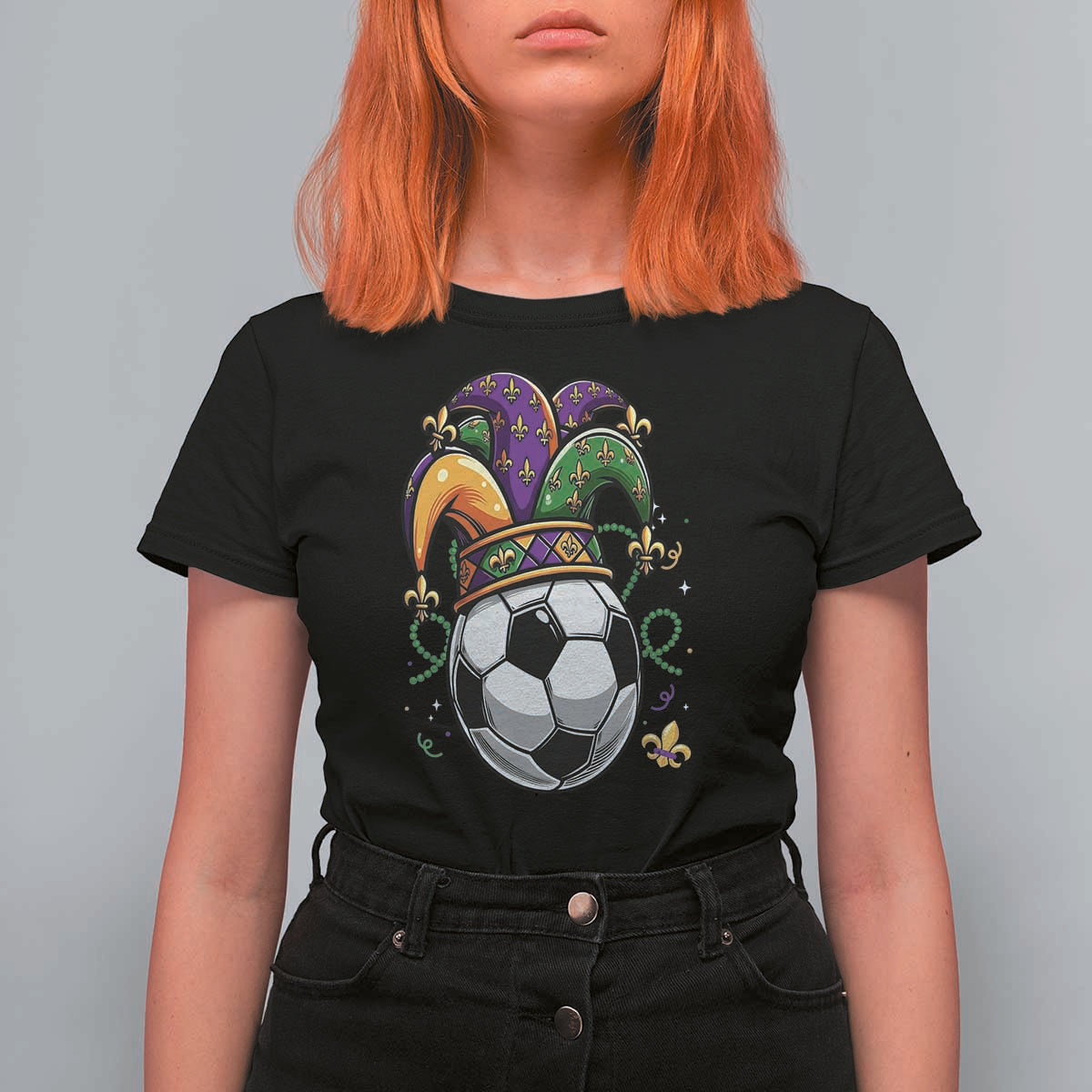 Mardi Gras Soccer Ball T Shirt For Women Funny Louisiana Carnival Sports Gift