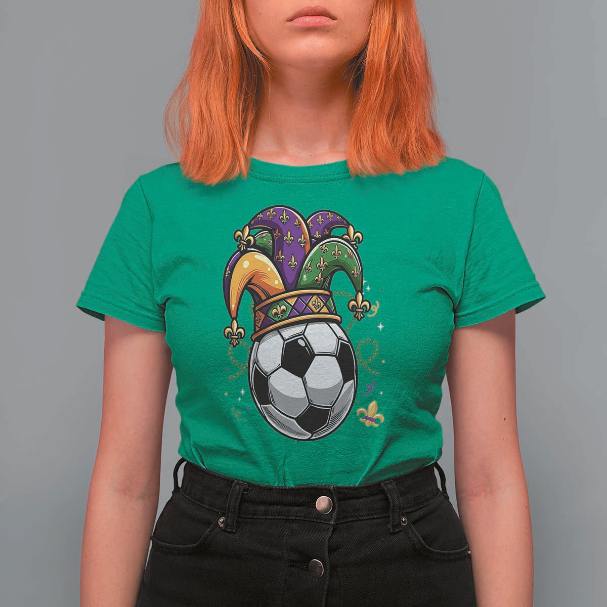 Mardi Gras Soccer Ball T Shirt For Women Funny Louisiana Carnival Sports Gift