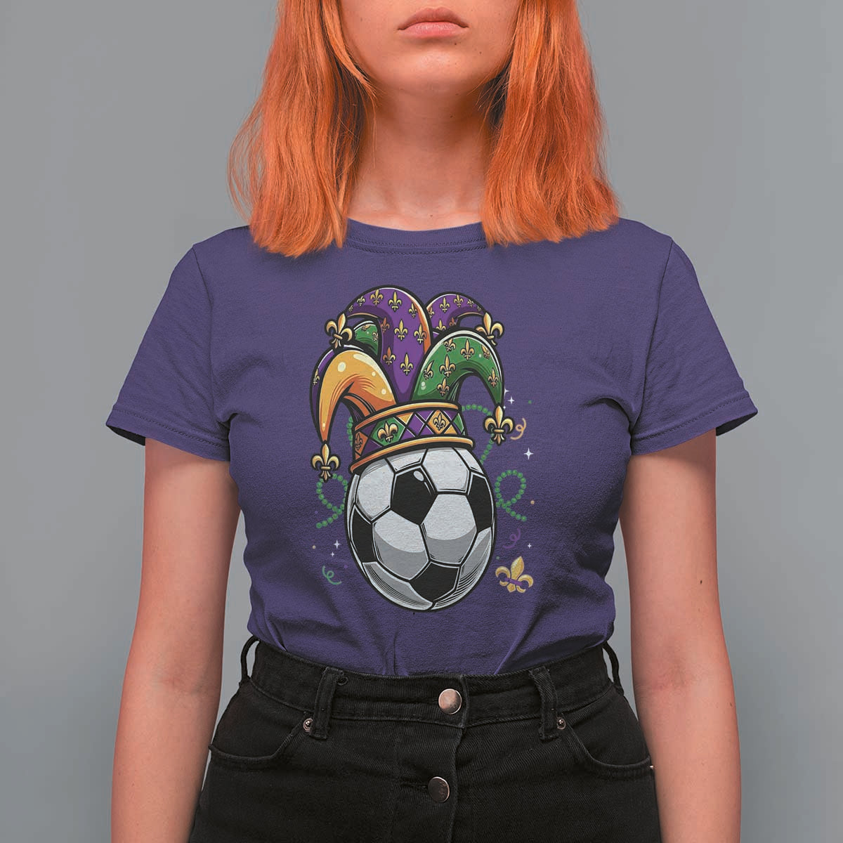 Mardi Gras Soccer Ball T Shirt For Women Funny Louisiana Carnival Sports Gift