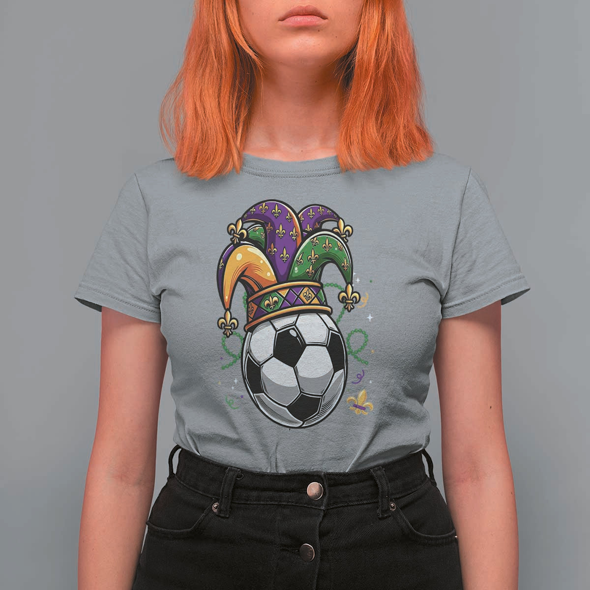 Mardi Gras Soccer Ball T Shirt For Women Funny Louisiana Carnival Sports Gift